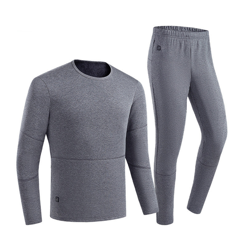 Gray Heated Thermal Underwear Long Johns Fleece Pajamas for Men with USB Electric Layer Base for Full Body Warmth