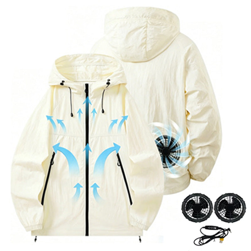 Sun Protection Air Conditioned Work Jacket for Men Women, Light Weight Long Sleeves Summer Work Clothes with 2 Fans, Sweat Absorbent, Quick Drying, 3D Circulation
