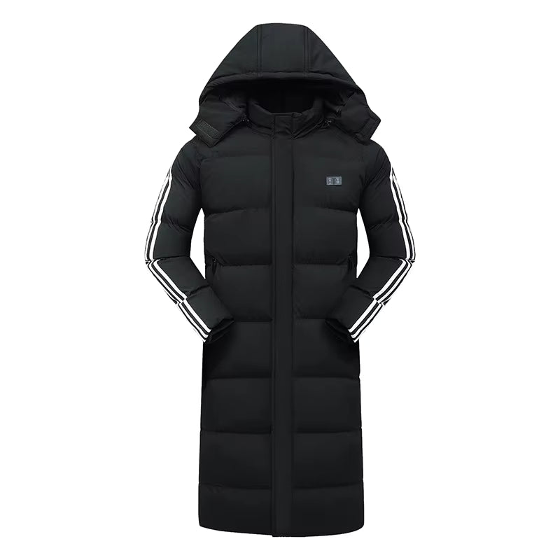 Electric Heated Long Hooded Coats for Women Men 11 Heating Areas Front and Back 3-Level Temperature Control USB Rechargeable Heating Jacket