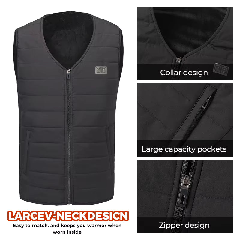 V-neck Fleece Heated Vests for Women Men 12 Heating Areas Dual Control Buttons 3 Gear Temperature Control USB Charging Electric Gilet