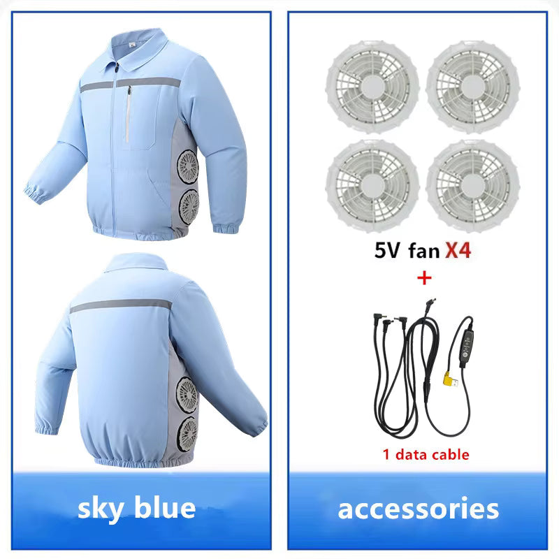 Unisex Summer Cooling Long Sleeve Jacket with 4 Fans, Includes Reflective Material, Suitable for Work at Night