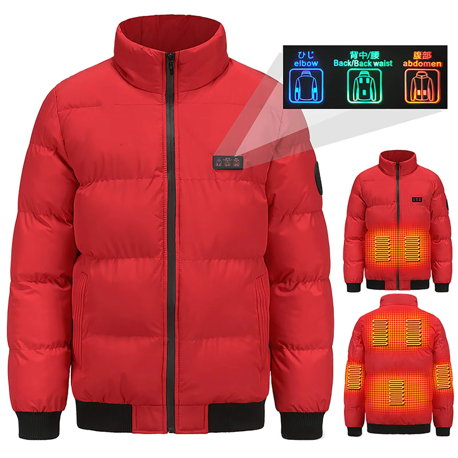 Electric Heated Jacket for Men & Women, 3 Temperature Control, 7 Heating Zones, Rechargeable USB Waterproof Cotton Jackets Winter Stand Collar Outdoor Lightweight Quilted Puffer Coat Casual P - Firoth
