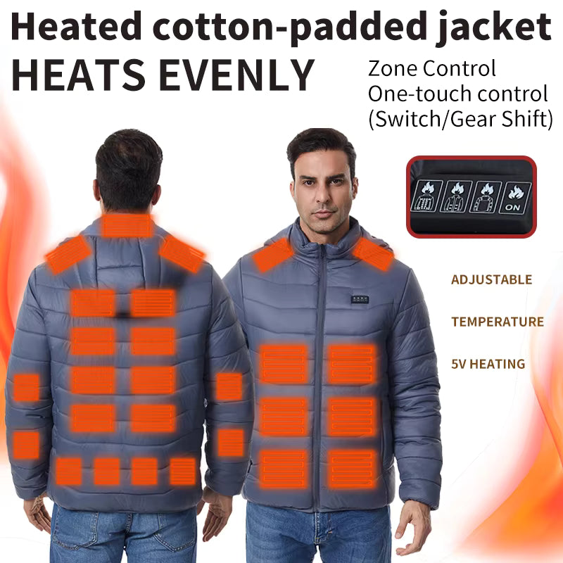 Long Sleeve Heated Hooded Jacket for Men Women, Winter Warm USB Charging Electric Body Warmer Heated Coats with Independent Control of 4 Zones 27 Heating Pads 3 Temperature Levels