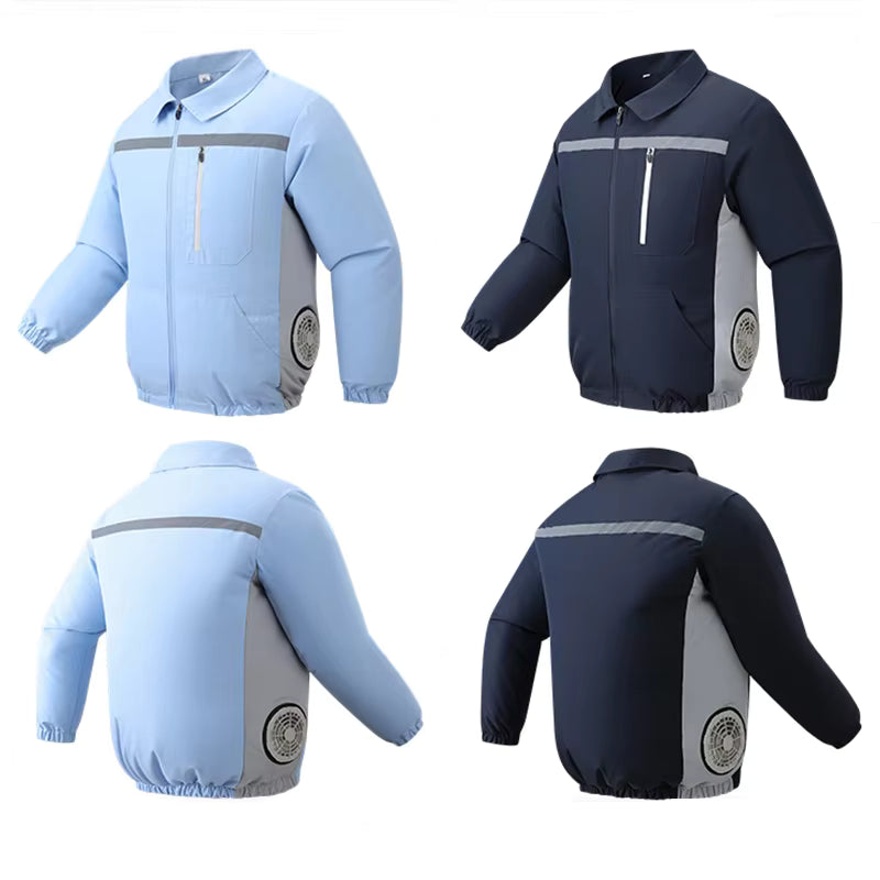 Unisex Safety High-Visibility Air-Conditioned Jacket Stand Collar Long Sleeve with 2 Fans