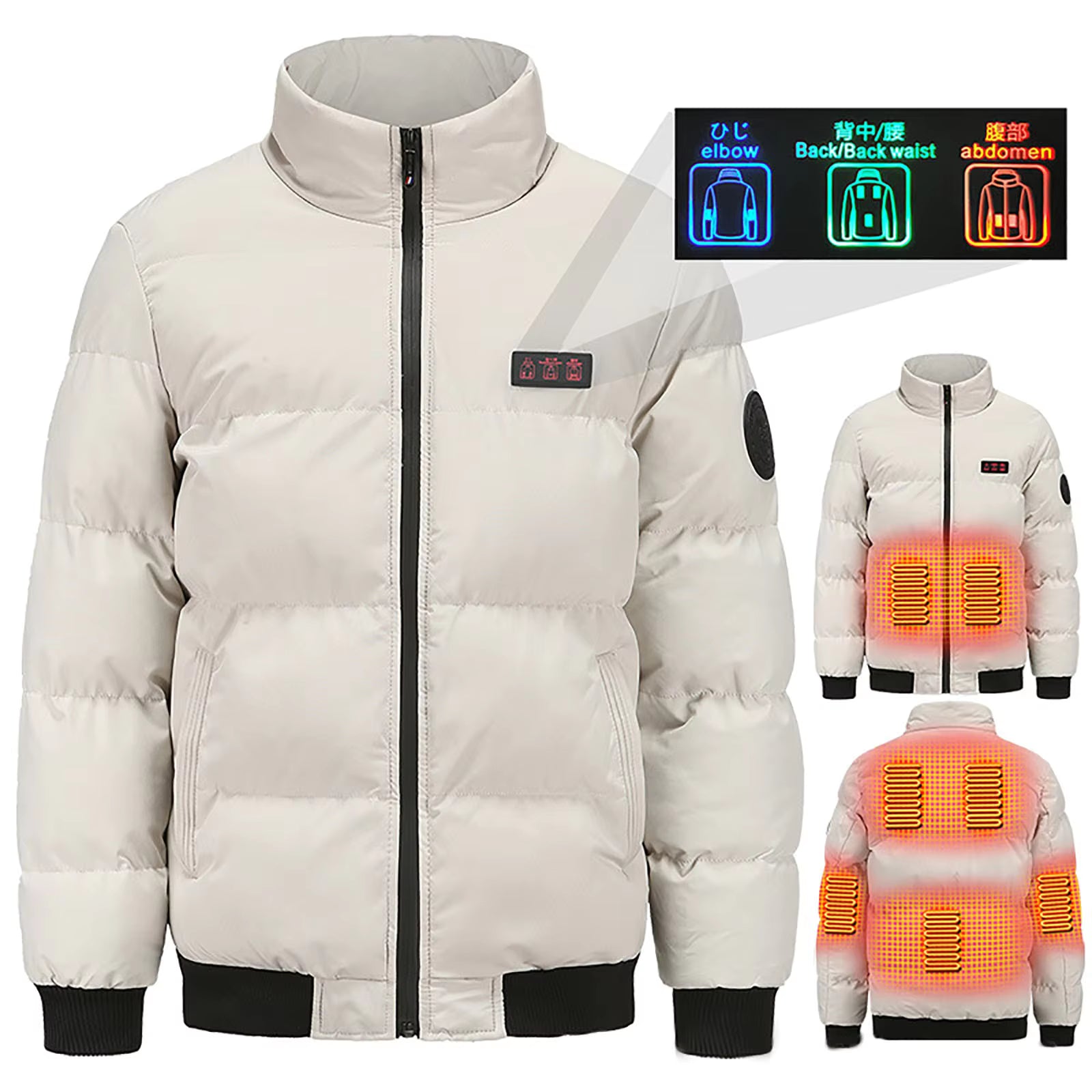 Electric Heated Jacket for Men & Women, 3 Temperature Control, 7 Heating Zones, Rechargeable USB Waterproof Cotton Jackets Winter Stand Collar Outdoor Lightweight Quilted Puffer Coat Casual P - Firoth