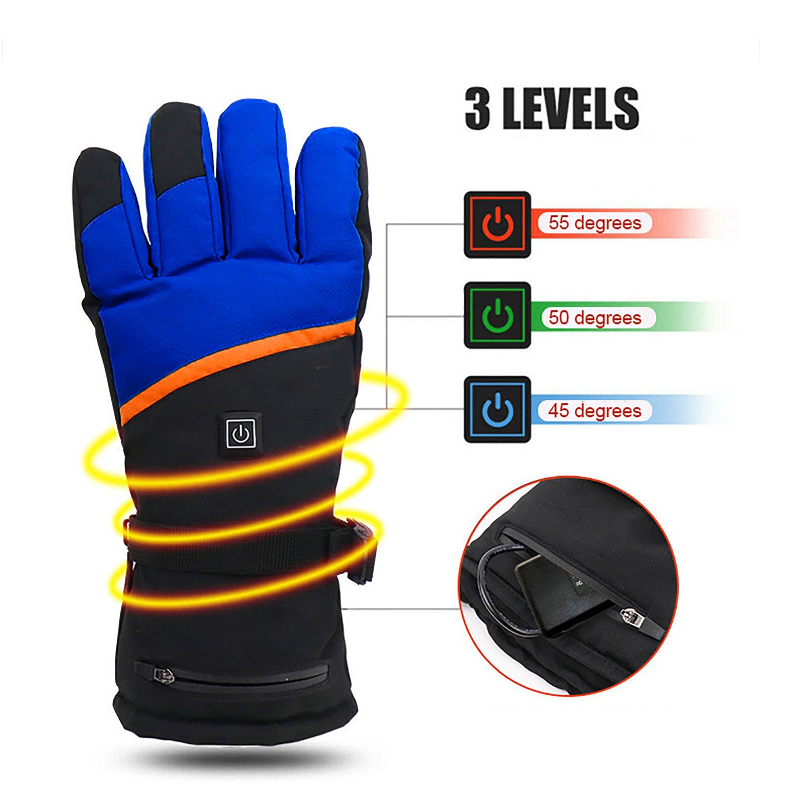 Motorcycle Warmth Heated Gloves with 2*5000mAh Batteries Touchscreen Battery Heating Glove Liners Water-Resistant Thermal Gloves for Hunting Ski Snowboarding Cycling