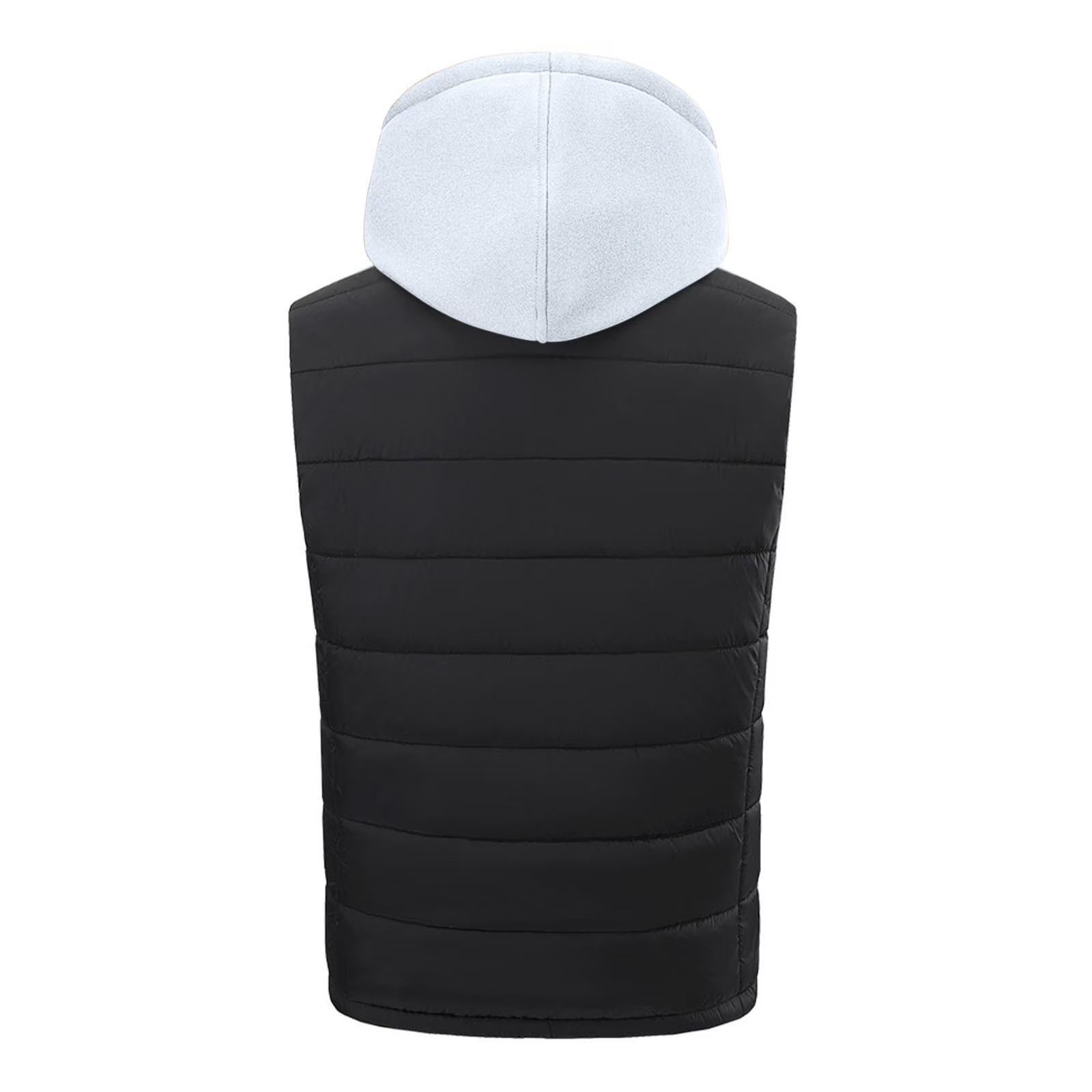 Electric Heated Hooded Gilet for Men, Dual DC/USB Port 3 Adjustable Temperature 14 Heating Zones Winter Warm Heating Vest with Detachable Hood