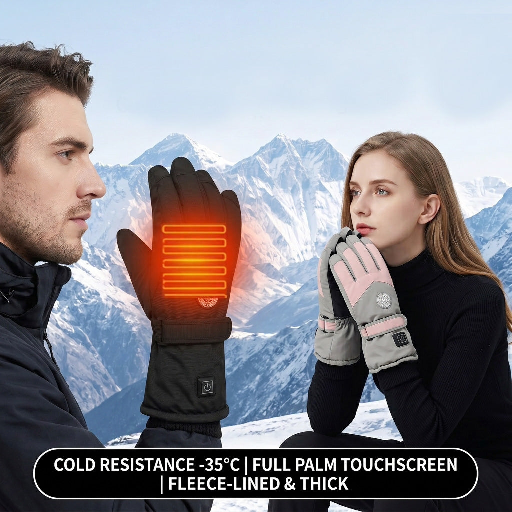 Rechargeable Heated Gloves for Men Women, 2*3000mAh Battery, 3 Heating Levels, Up to 65℃, Touchscreen, Waterproof, Windproof, Anti-slip Palm