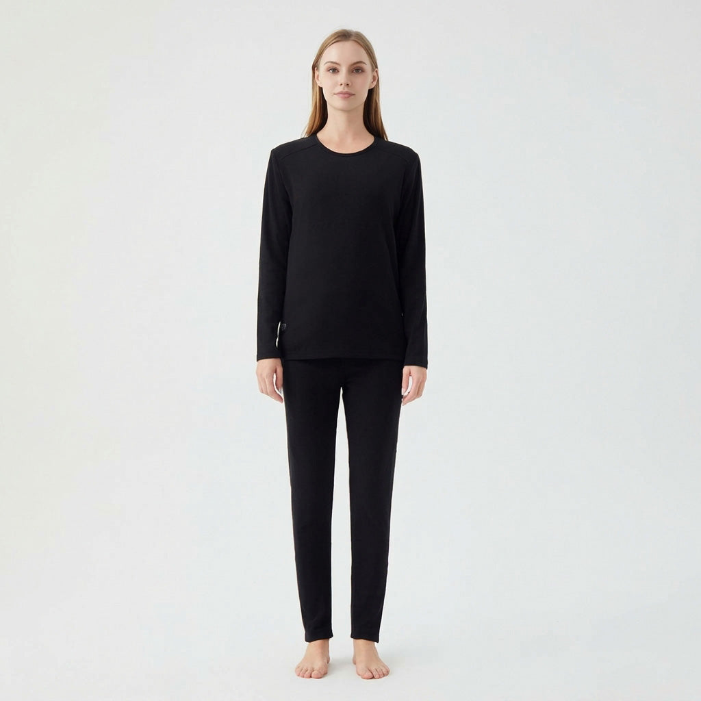 Women's Velvet Heated Underwear, 42 Heating Zones Electric Heat Base Tops and Bottom, Winter Long Sleeve Crew Neck Warm Base Shirt and Pant