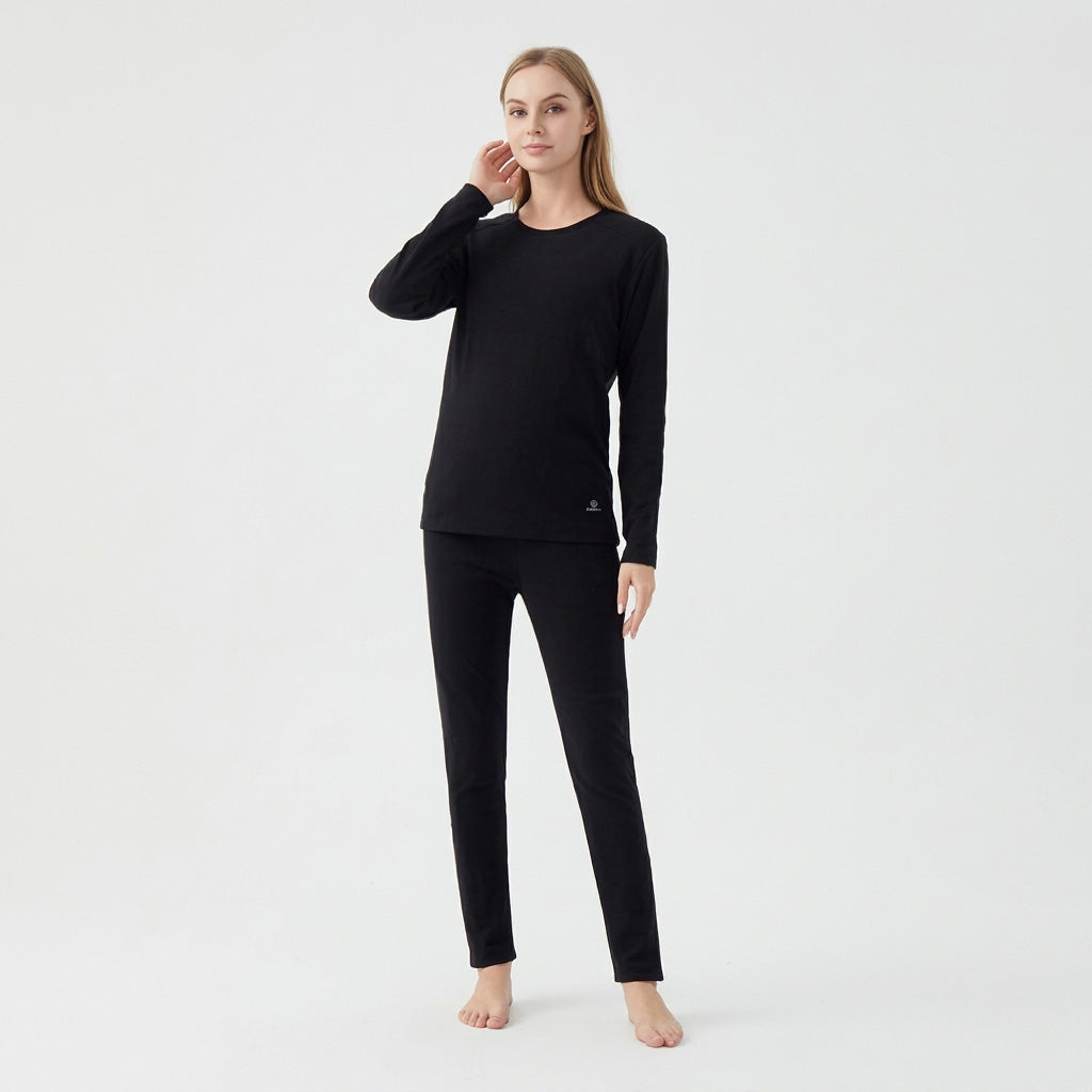 Women's Velvet Heated Underwear, 42 Heating Zones Electric Heat Base Tops and Bottom, Winter Long Sleeve Crew Neck Warm Base Shirt and Pant