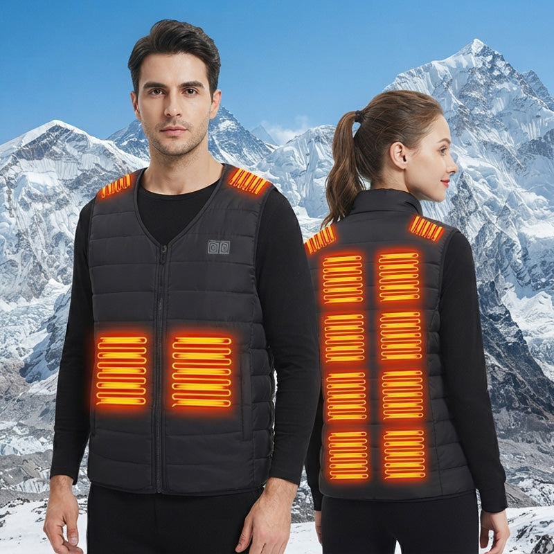 V-neck Fleece Heated Vests for Women Men 12 Heating Areas Dual Control Buttons 3 Gear Temperature Control USB Charging Electric Gilet