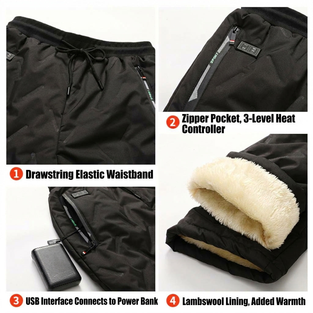 Lambswool Warm Heated Trousers for Men Women 10 Heating Zones 3 Temperature Modes Waterproof Windproof Fleece Lined Jogger Electric Thermal Sweatpants for Winter Cold Protection