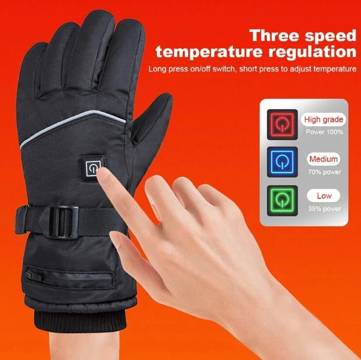 7.4V 2*3000mAh Electric Rechargeable Heated Ski Gloves for Women Men 3 Heating Levels Touchscreen Thermal Gloves for Hiking Riding Motorcycling