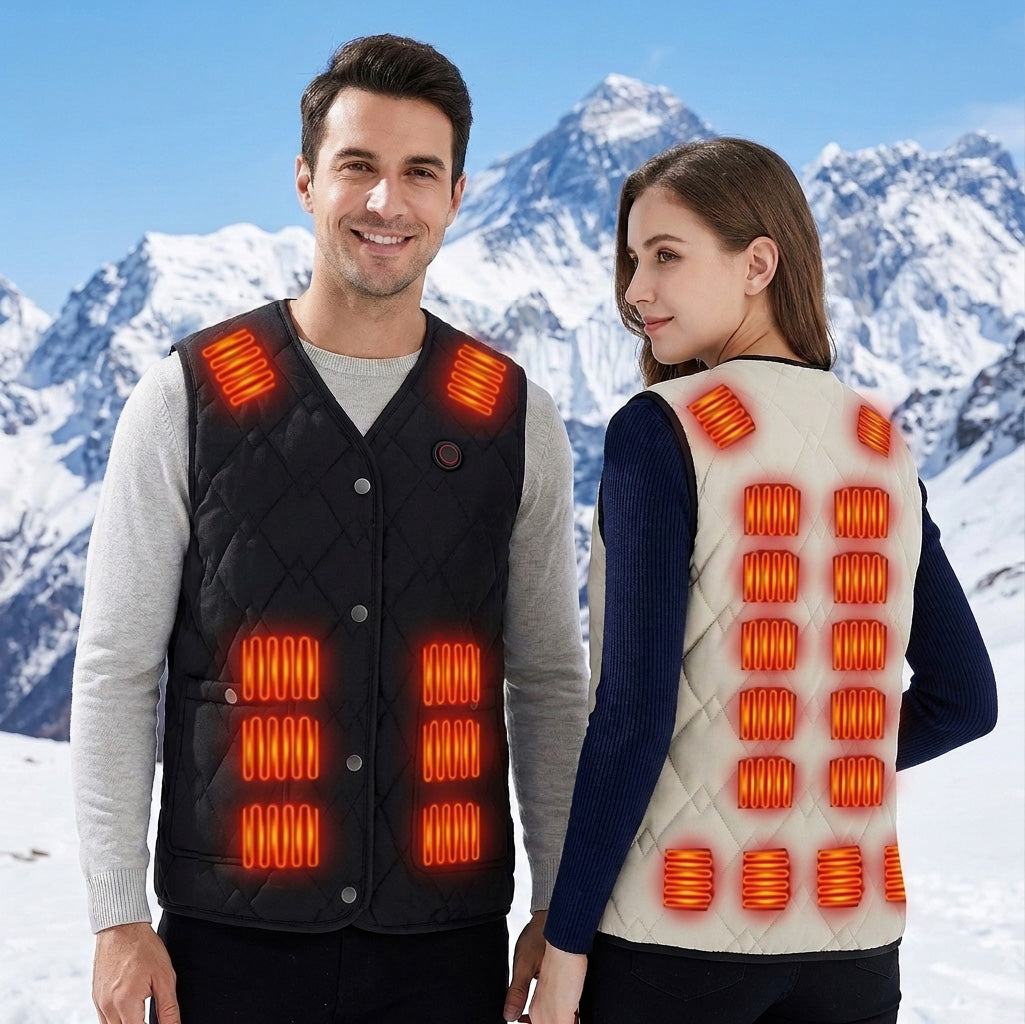 V-neck Heated Vest for Women Men with 24-zone Smart Heating 3-temperature Adjustable USB Electric Charging Thermal Lightweight Gilets