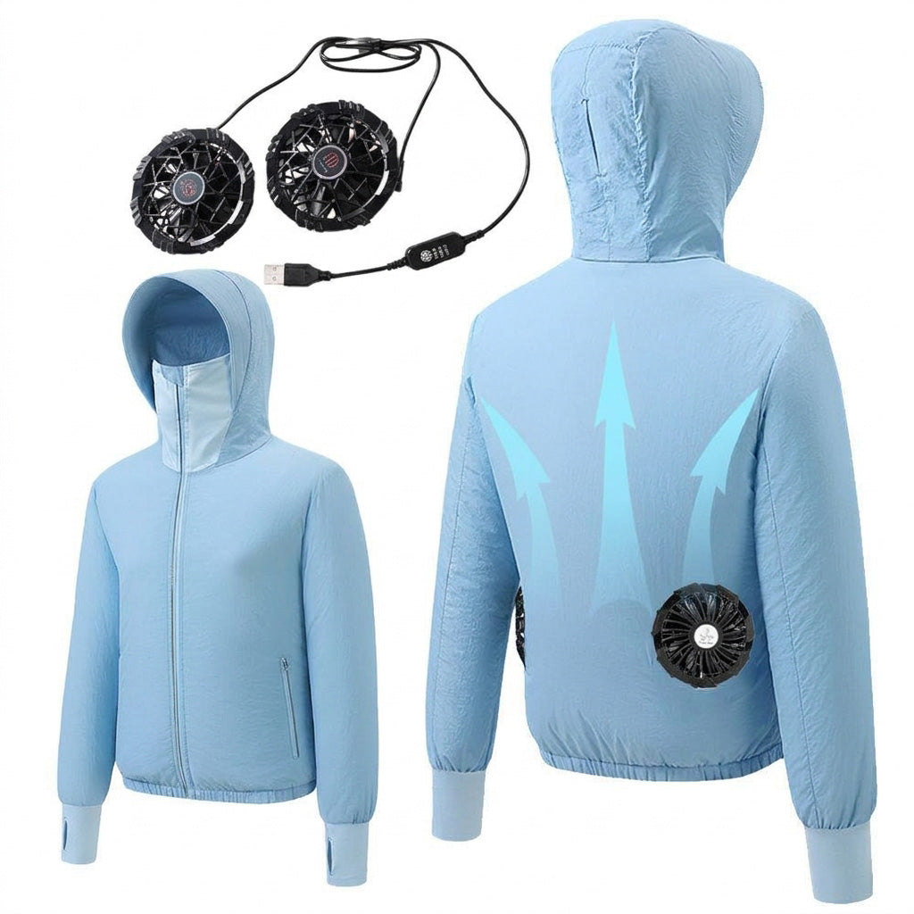 Sun Protective Cooling Fan Jacket for Men Women, UPF 50+ Air Conditioned Lightweight Hoodie, UV Protection USB Cool Jacket for Summer Hot Weather Work, Outdoor Activities
