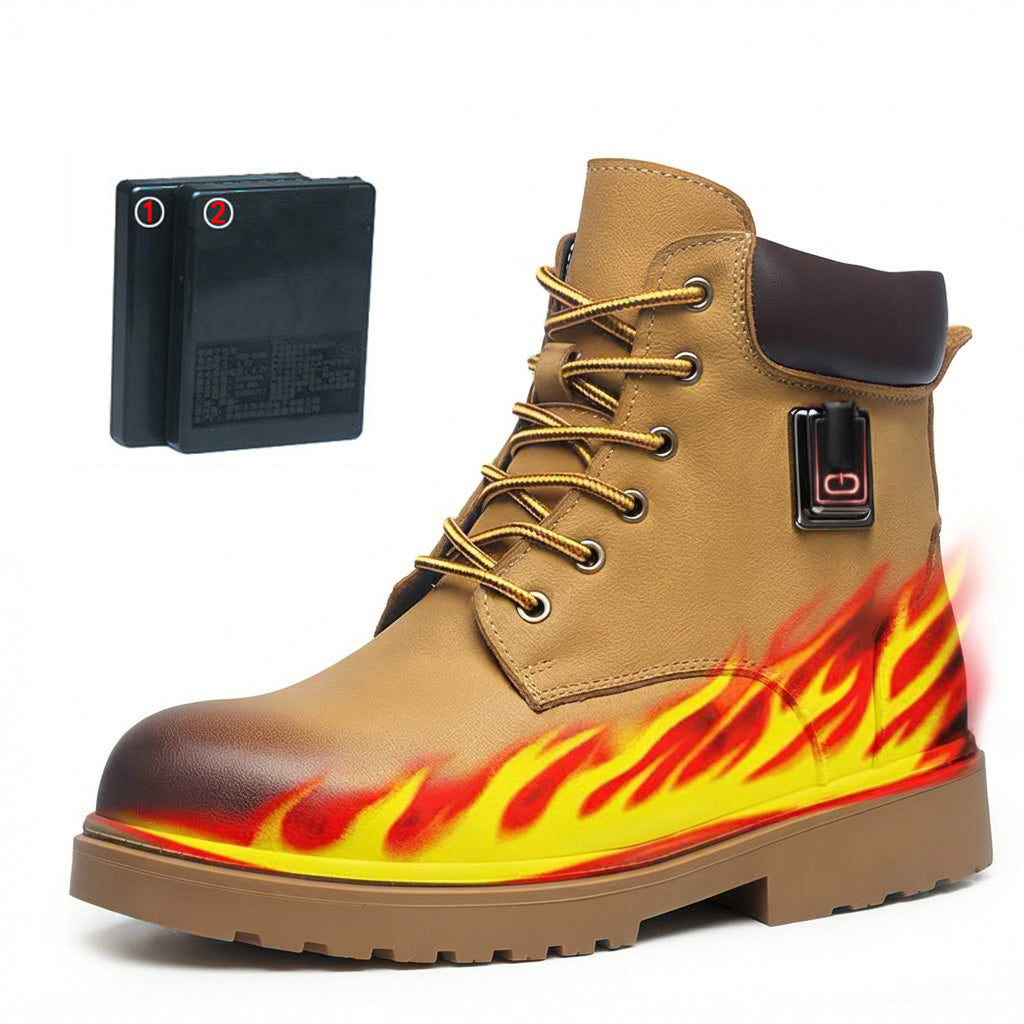 Genuine Leather Ankle Heated Boots for Men & Women with 20000mAh Battery 5-level Temperature Adjustment Fur Liner Rechargeable Electric Winter Warm Snow Boots